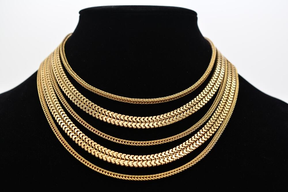 Hobe Vintage Gold 5 Strand Graduated Chain Statement Necklace Collar Signed BinY